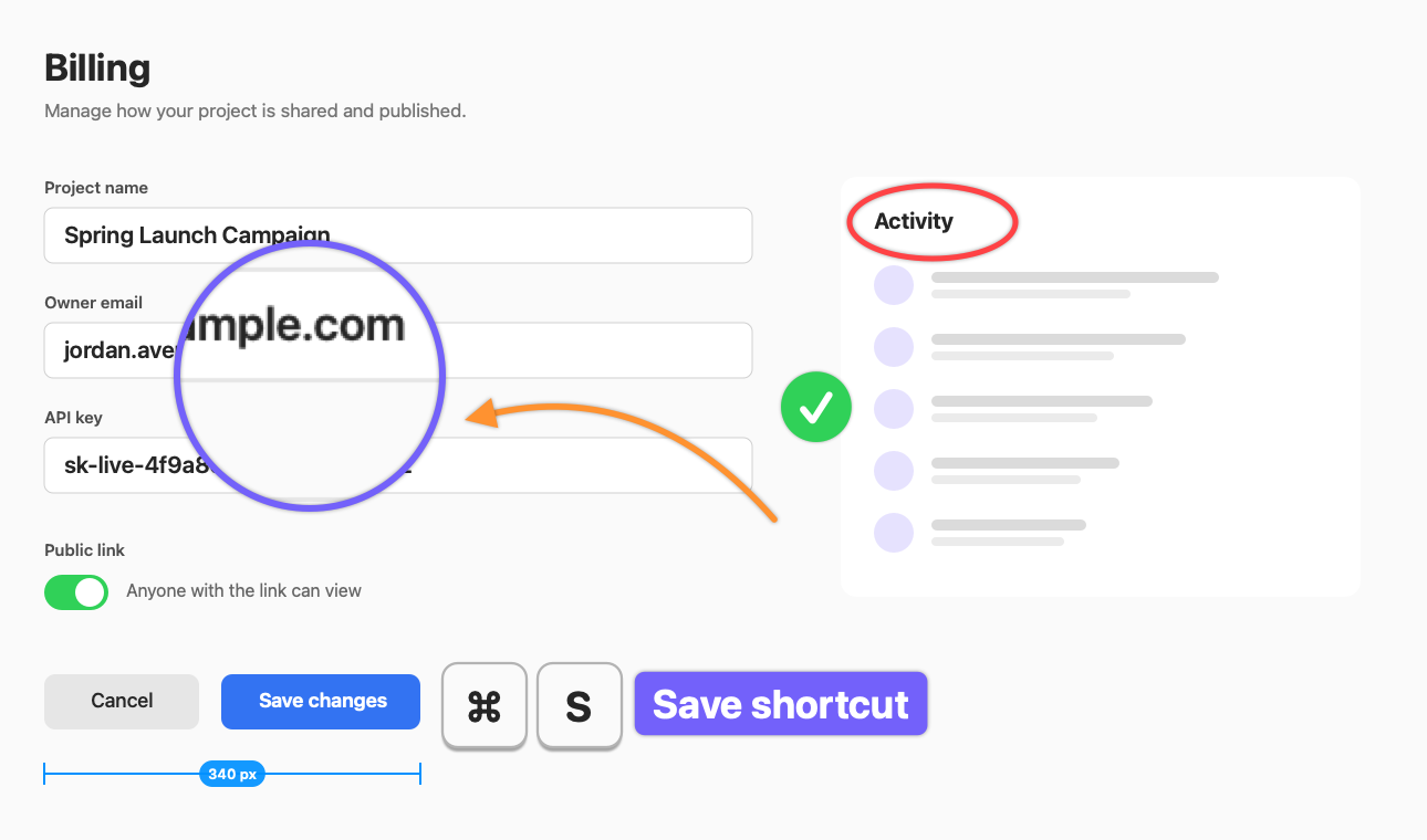 Annotated screenshot with steps, arrow and callout